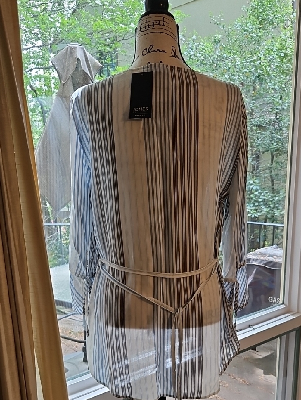 Jones New York Black & White Sheer Striped Duster